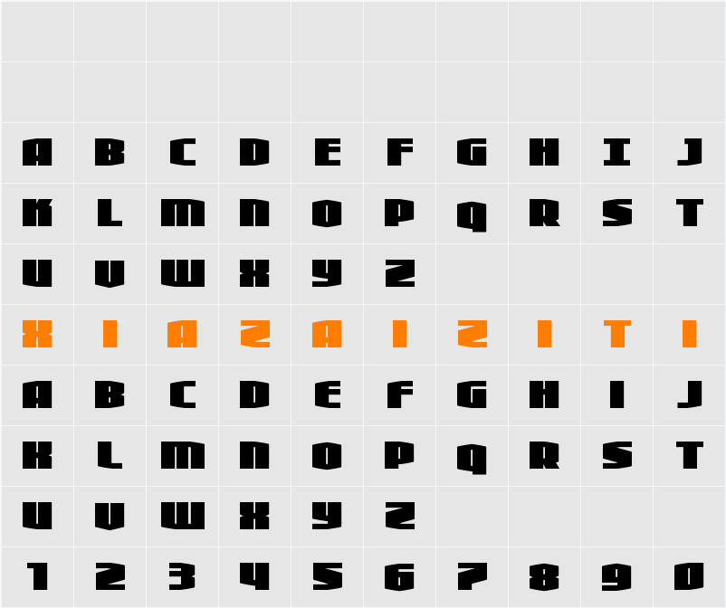 Alpha Century Condensed 字符映射表