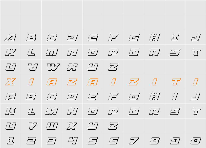 Aircruiser 3D Italic 字符映射表