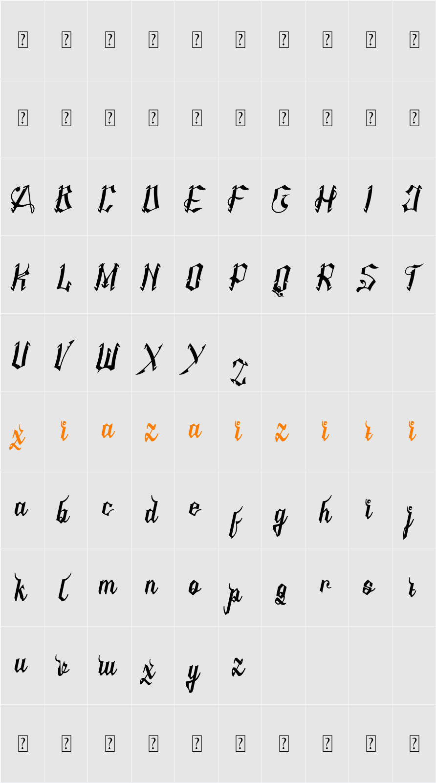 AMSTHA ITALIC 字符映射表