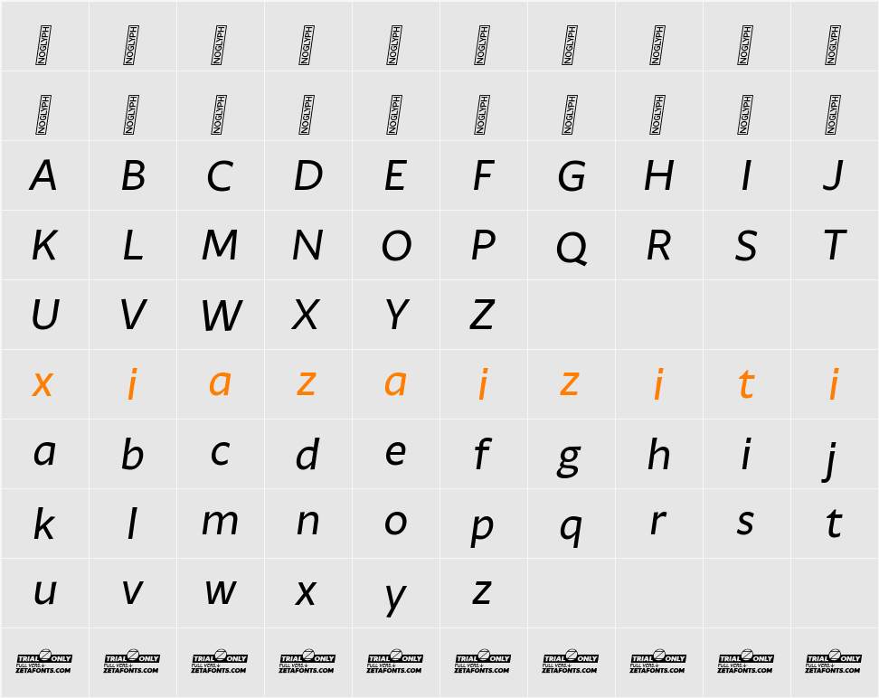 Ambra Sans Trial 字符映射表