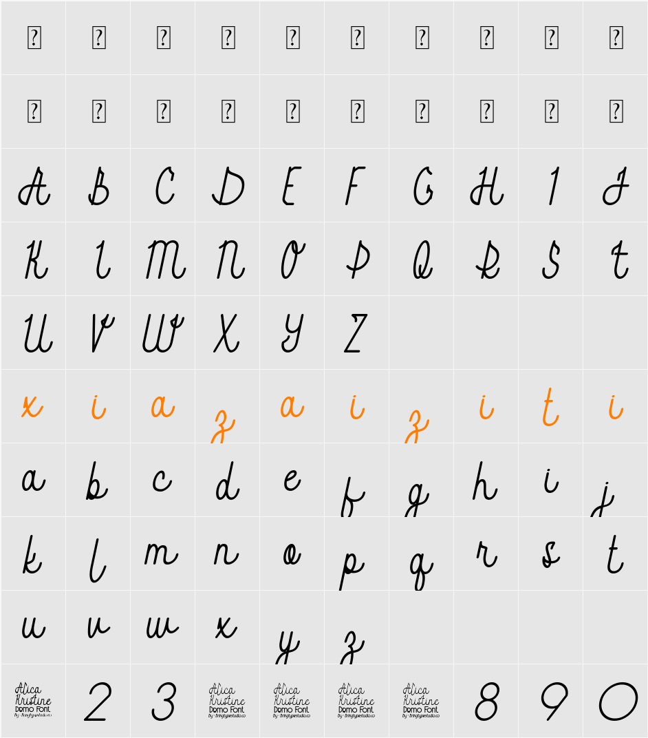 Alica Kristine Bold Slant 字符映射表