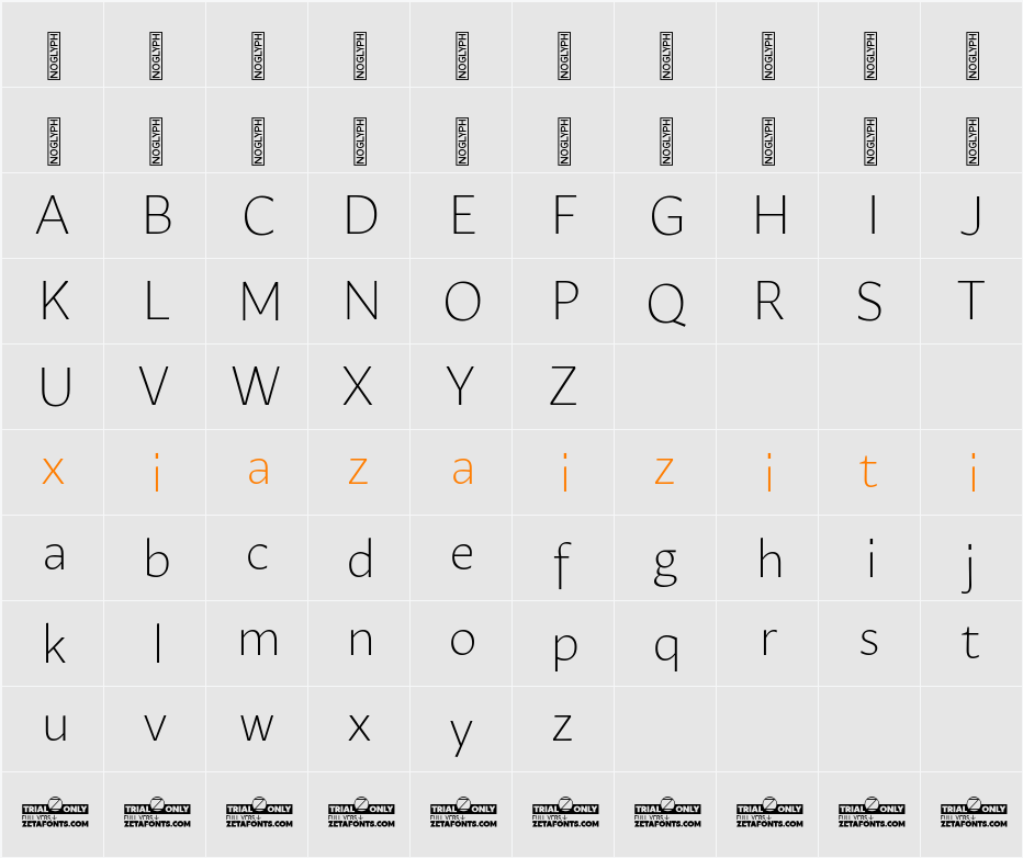 Ambra Sans Text Trial Light 字符映射表