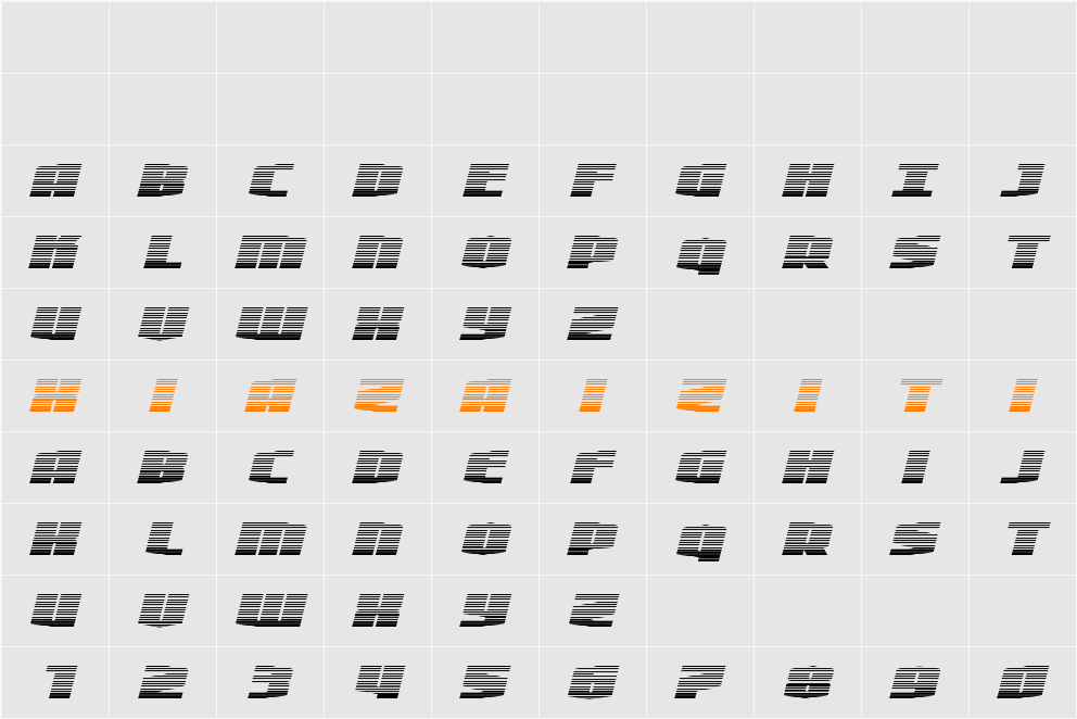 Alpha Century Gradient Italic 字符映射表