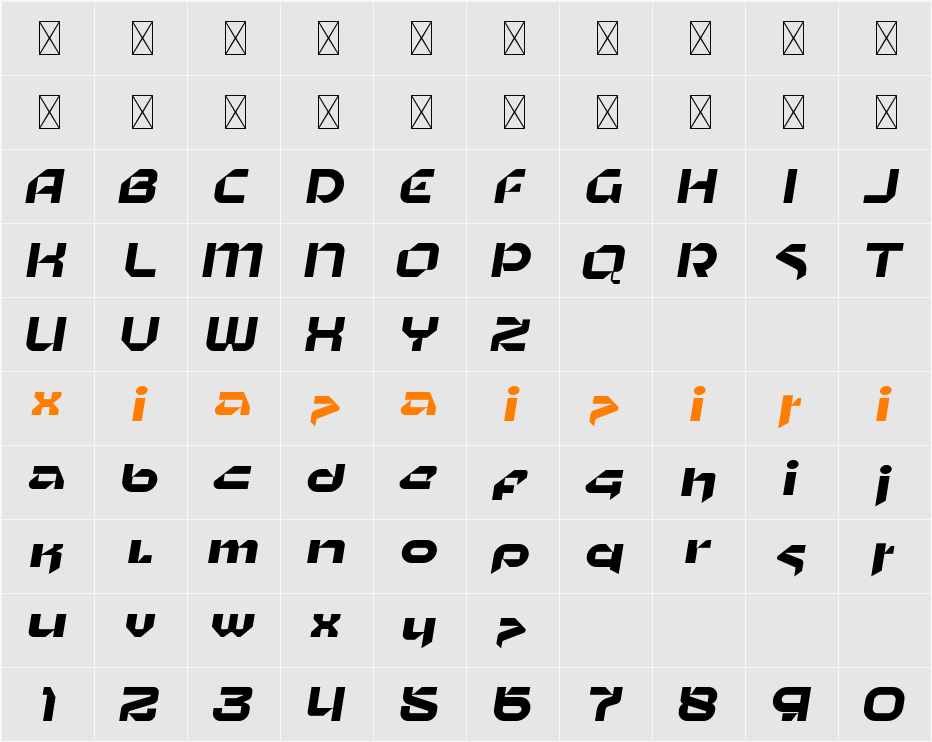 Arcs Personal Use 字符映射表