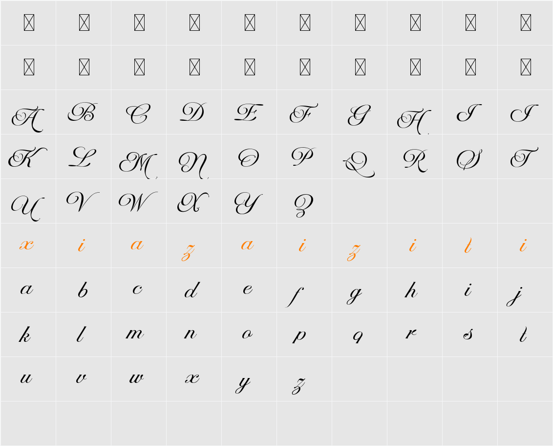 Orliet Pro Script 字符映射表