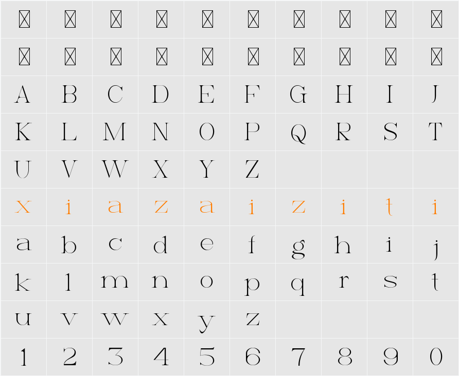 VERIETTA Light 字符映射表
