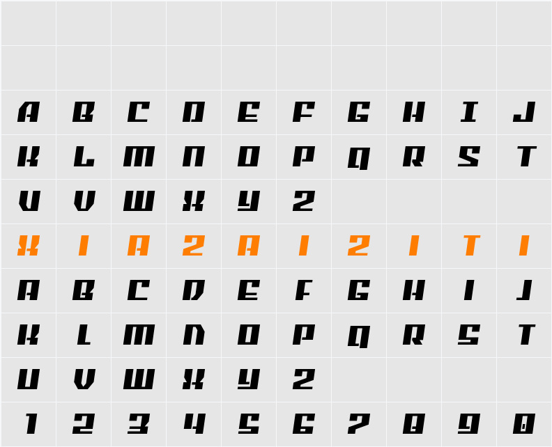 American Grain Semi-Italic 字符映射表