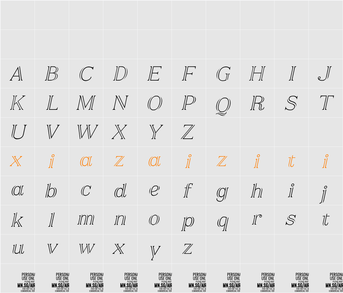 Airium Italic PERSONAL USE ONLY 字符映射表