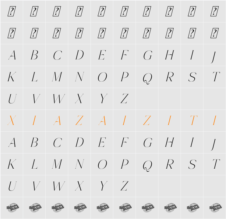 Onesta Vigano DEMO VERSION 字符映射表