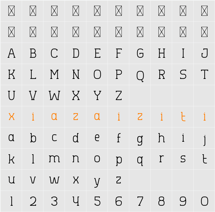 Aero Sans Light 字符映射表