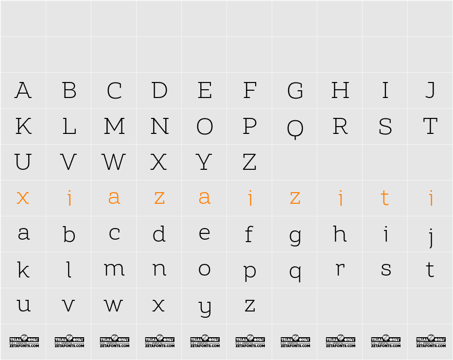 Amazing Slab Trial Light 字符映射表