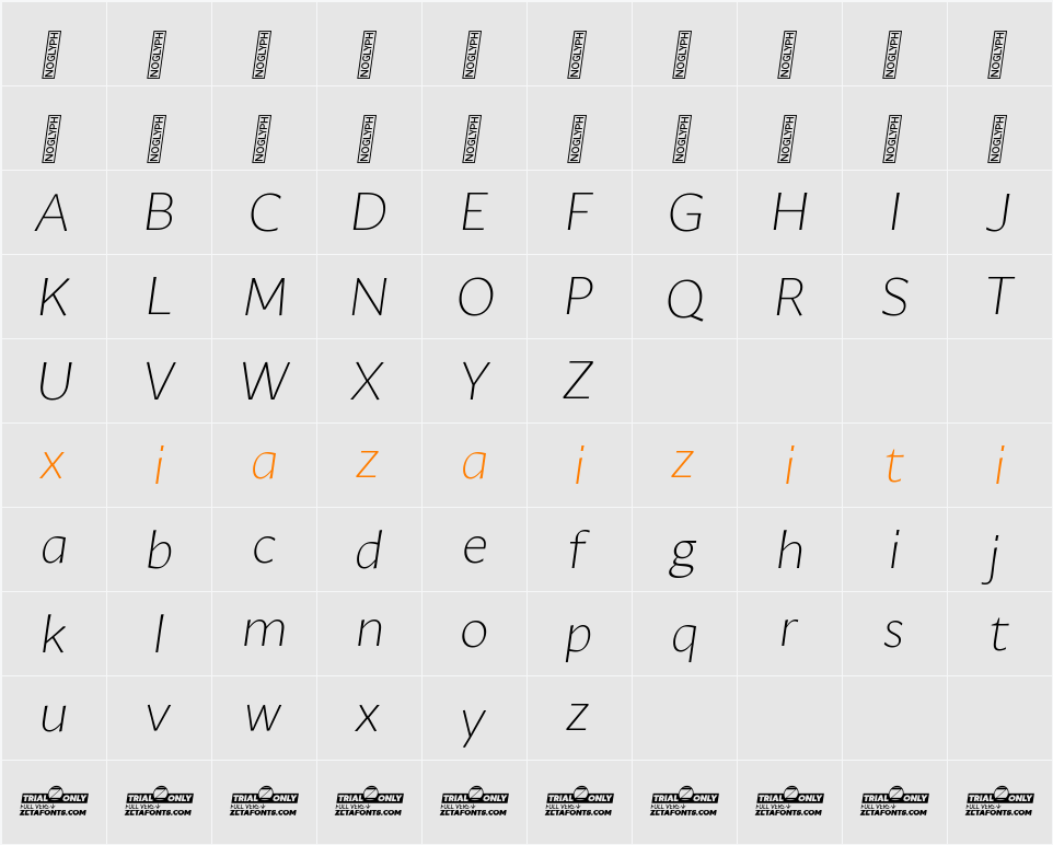 Ambra Sans Trial Light 字符映射表