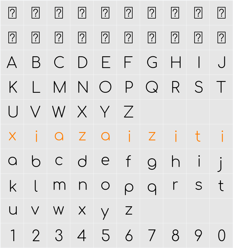 Comfortaa Light 字符映射表