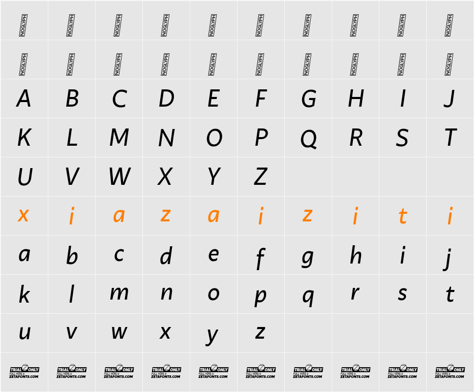 Ambra Sans Text Trial 字符映射表