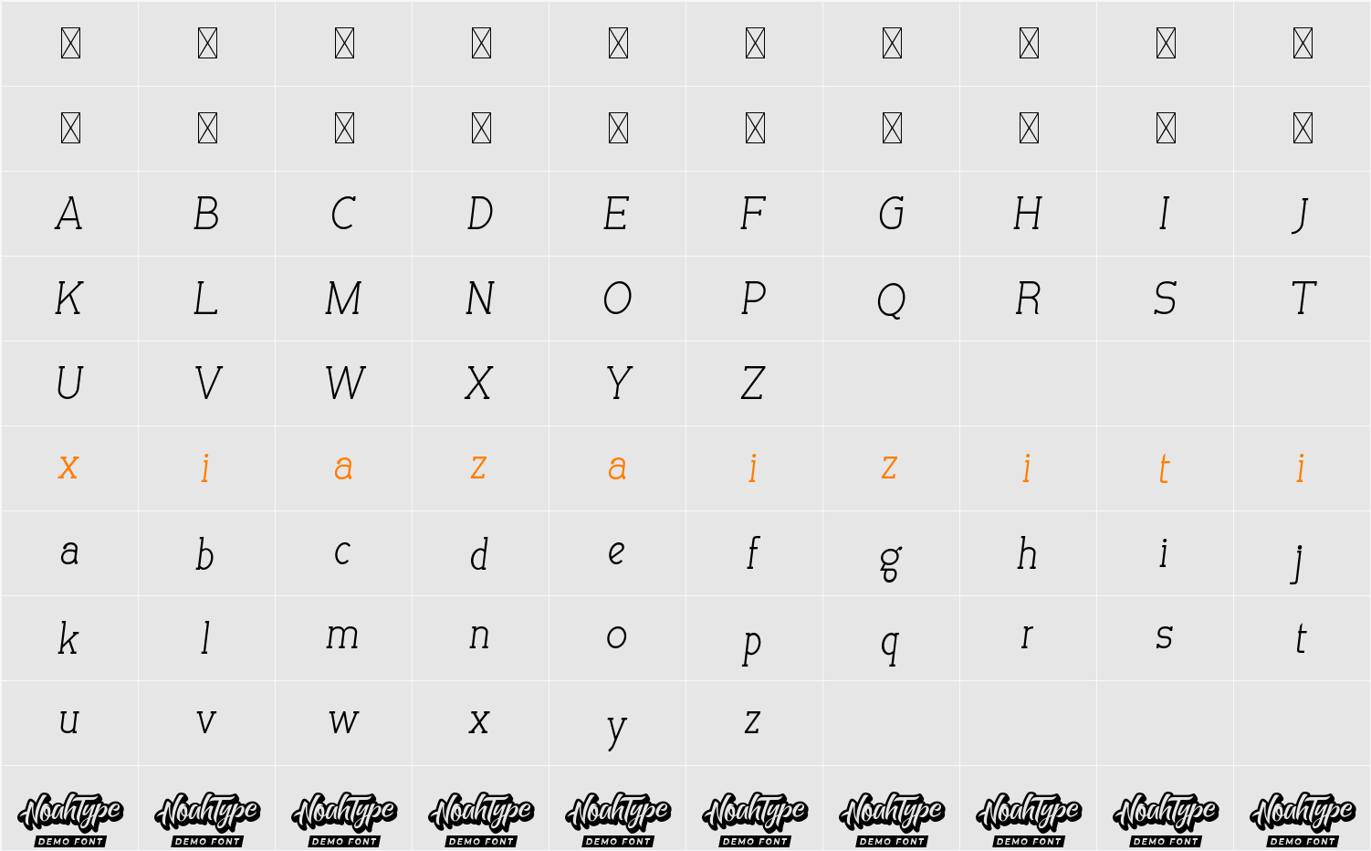 Allegation Demo SemiboldItalic 字符映射表