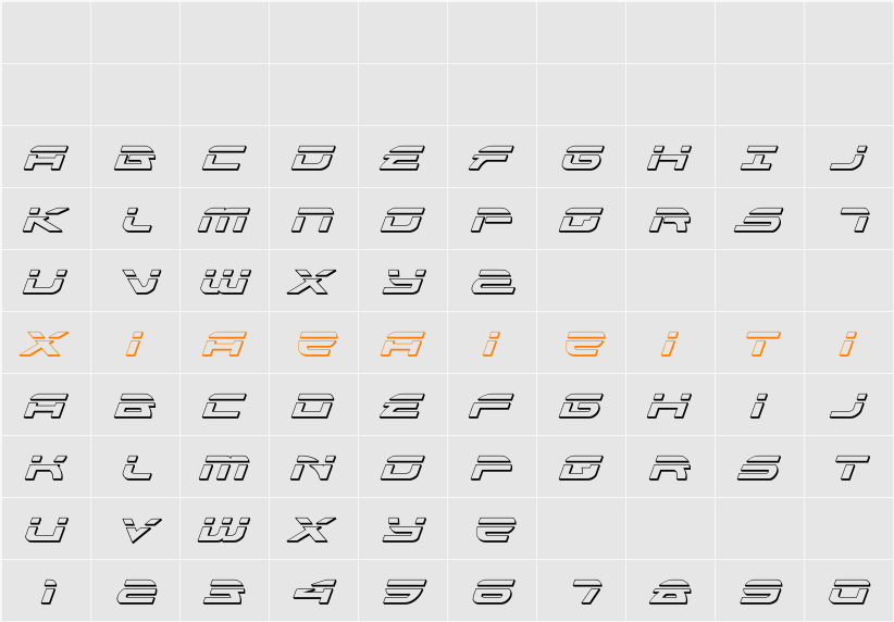 Alexis Bullet Italic 字符映射表