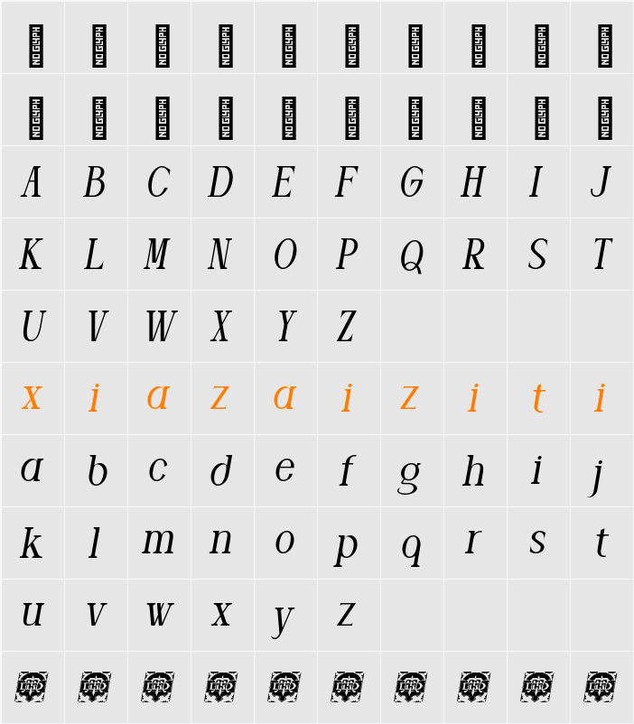 Ankora DemoSlant 字符映射表