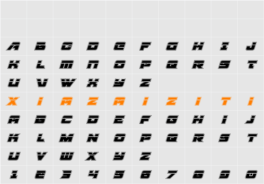 Aircruiser Academy Laser Ital 字符映射表