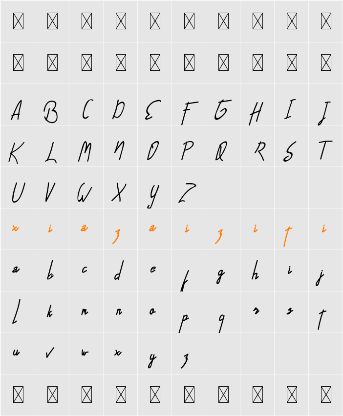 Alfrida Demo Signature 字符映射表