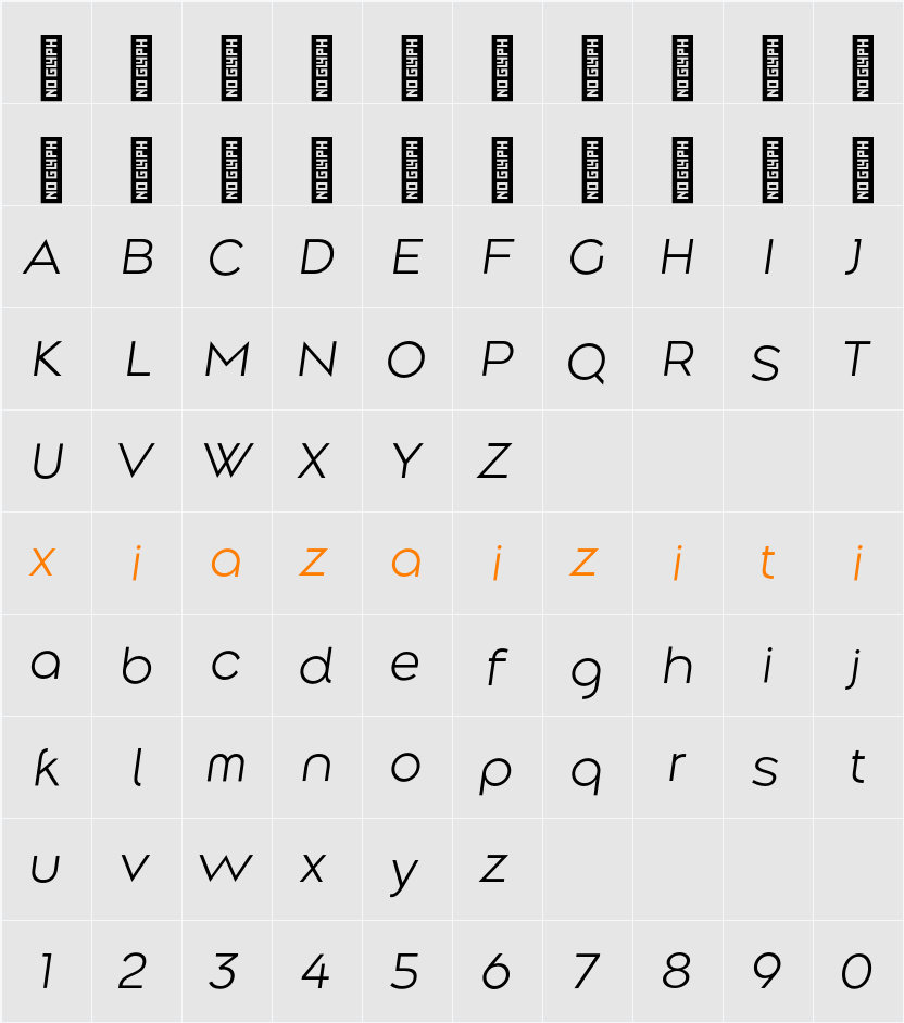 Along Sans s2 Light 字符映射表