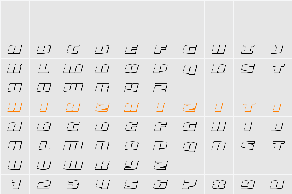 Alpha Century 3D Italic 字符映射表