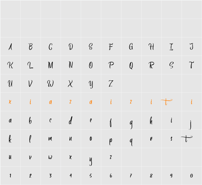 Artics Snow Free Personal Use 字符映射表