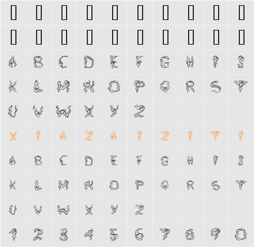 AlphaWomanHair 字符映射表