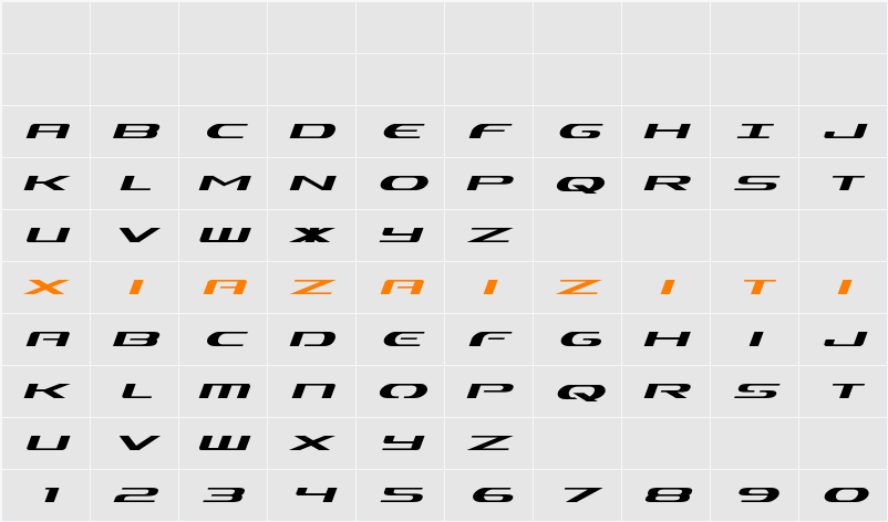 Alpha Men Expanded Italic 字符映射表