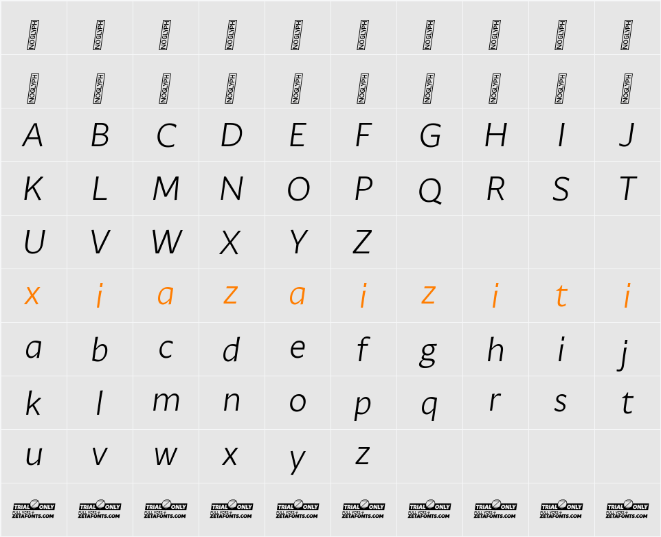 Ambra Sans Trial Book 字符映射表