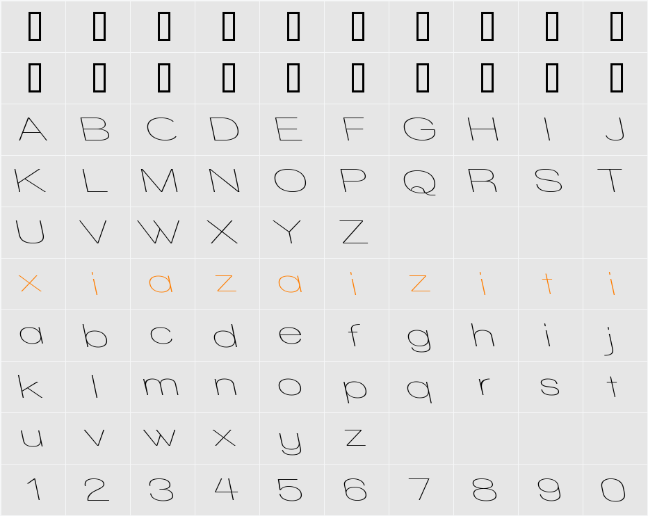 Walkway Expand RevOblique 字符映射表