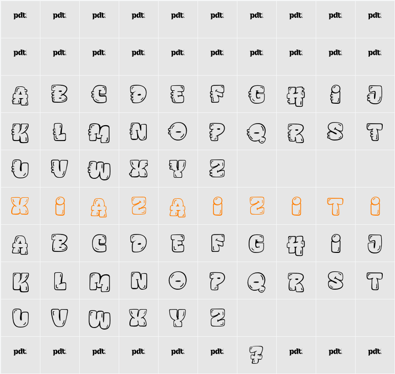 AMEX HUICK Outline Light 字符映射表