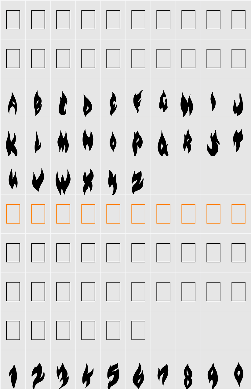 Flame on Black 字符映射表