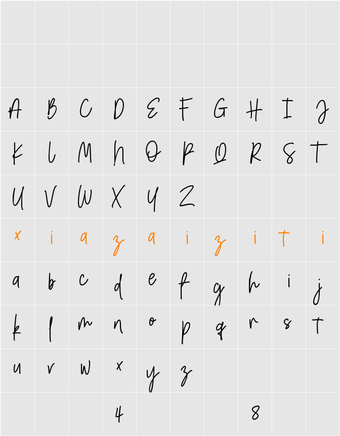 Amarilis Script Font 字符映射表