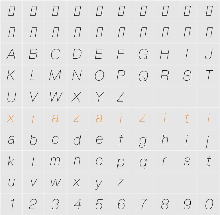 Creato Display Thin 字符映射表