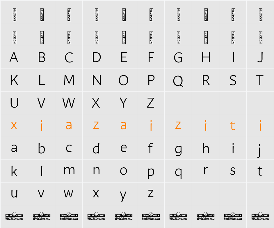 Ambra Sans Trial Book 字符映射表