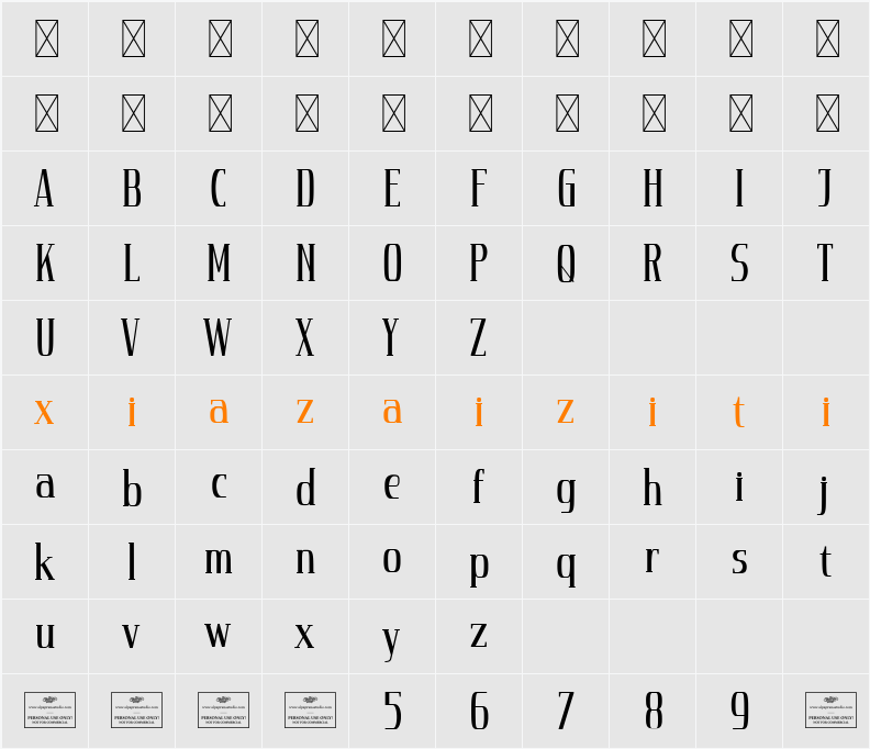 Avenue Free 字符映射表