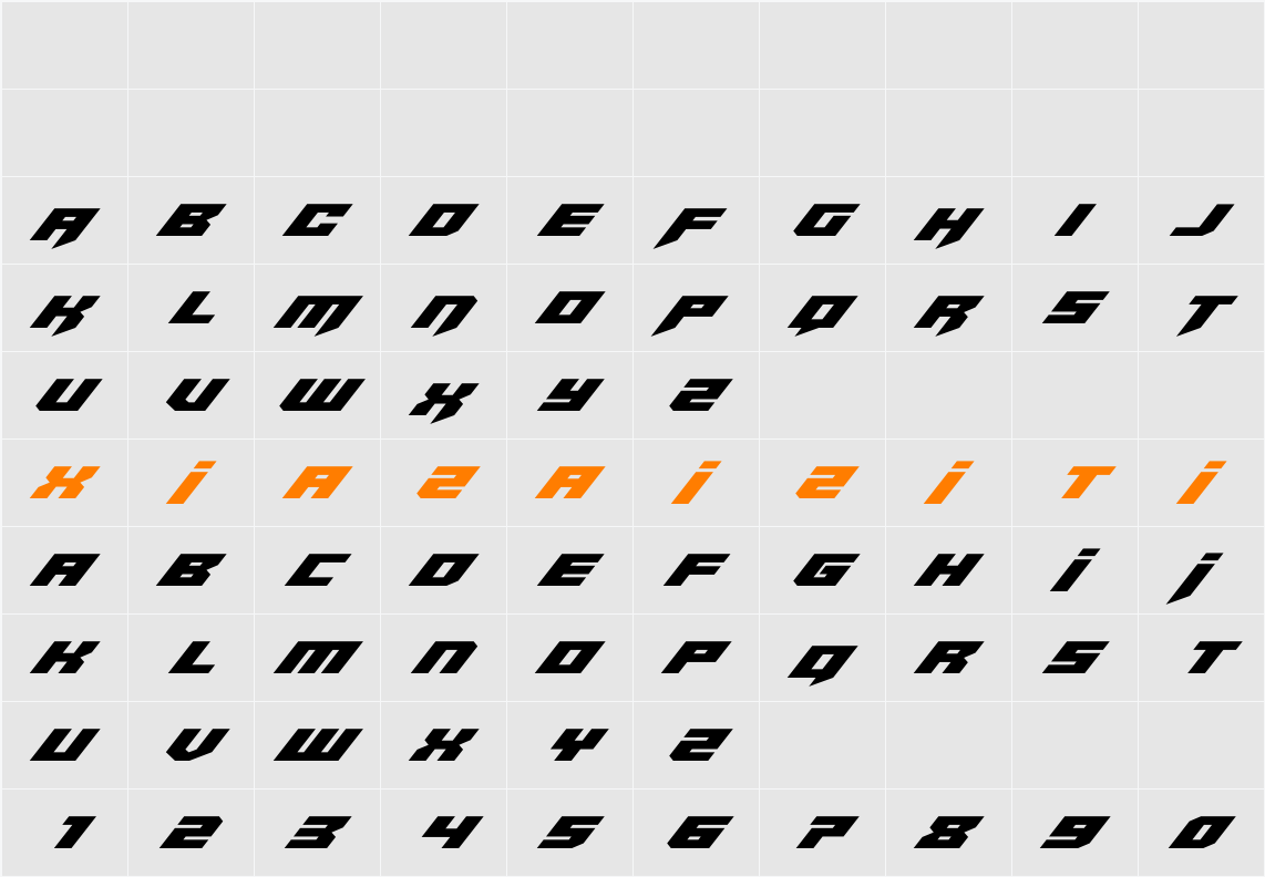 Bridge OFFicer Super-Italic 字符映射表