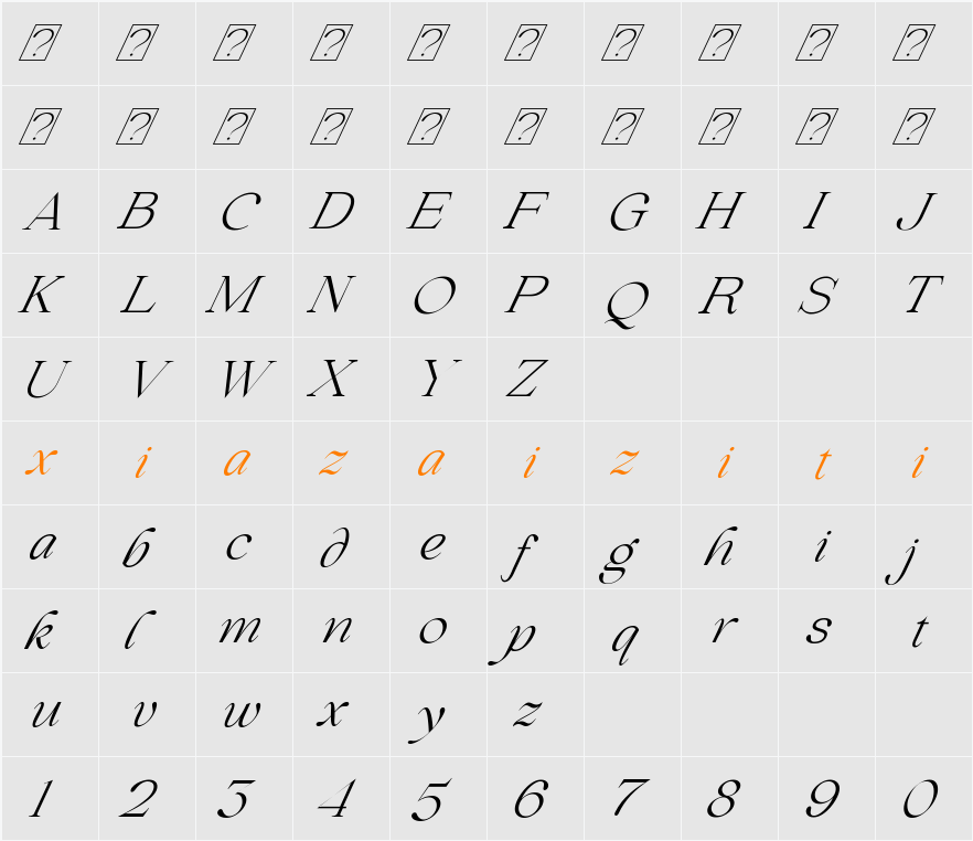 Beautiful Comethrue Light 字符映射表