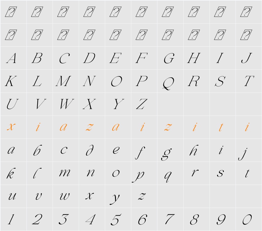 Beautiful Comethrue Ultras Light Condensed 字符映射表