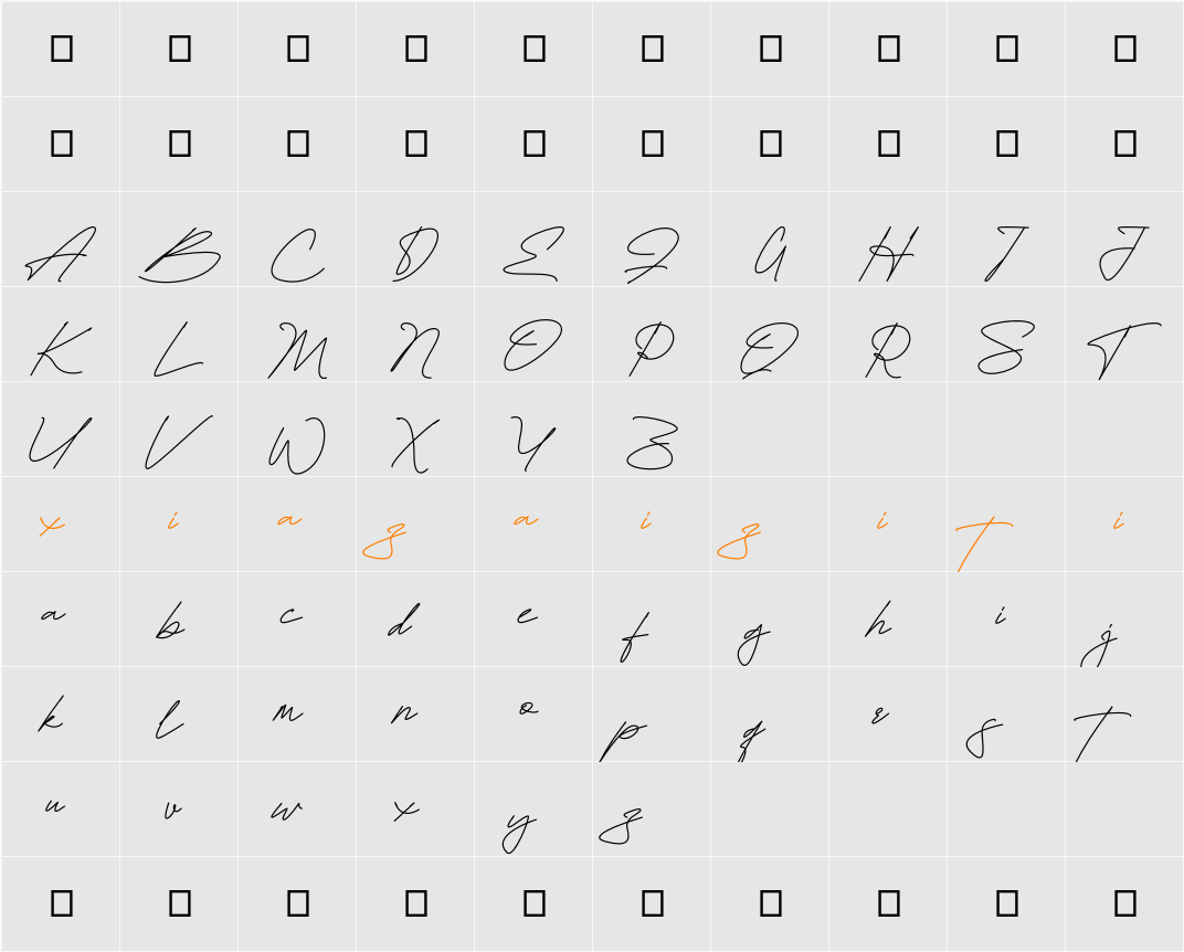 Brittney Signature Personal Use Only 字符映射表