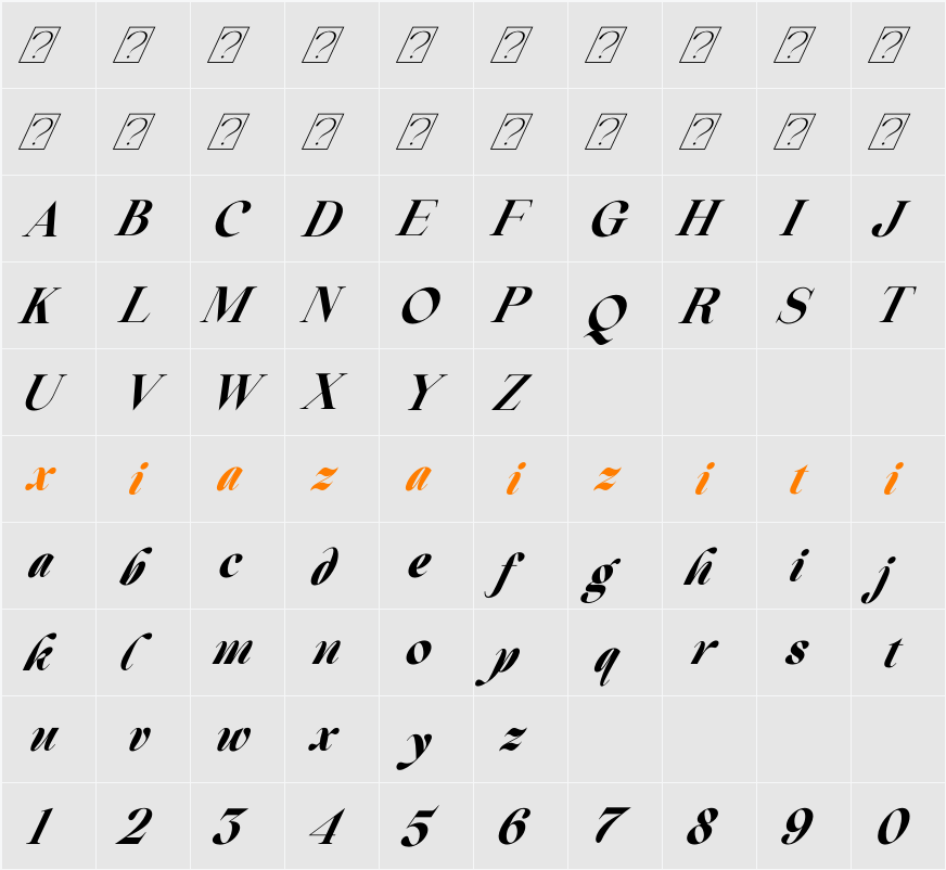 Beautiful Comethrue Ultra Bold Condensed 字符映射表