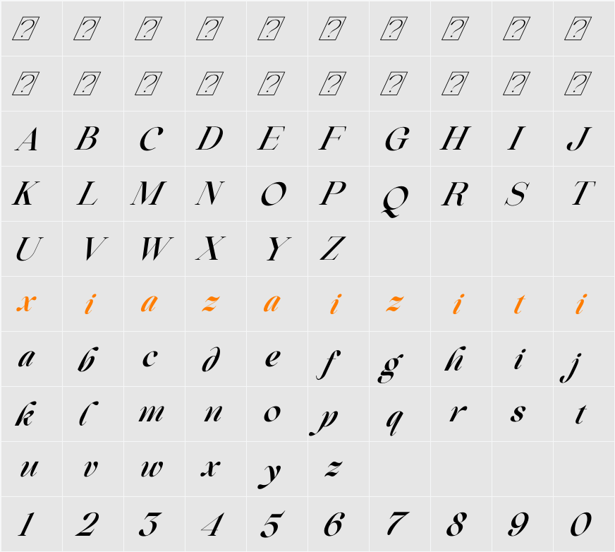 Beautiful Comethrue Demi Bold Condensed 字符映射表