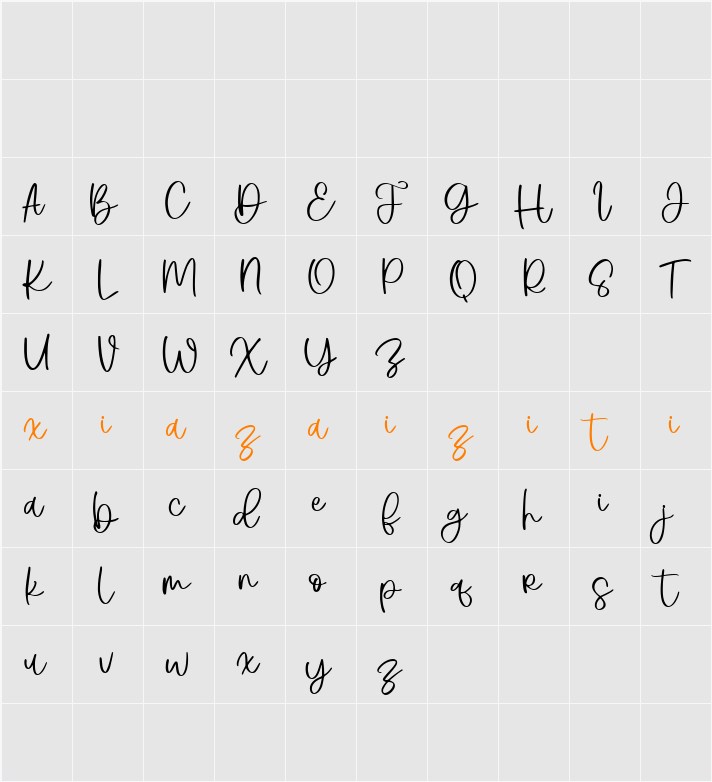 Bogatess Script 字符映射表