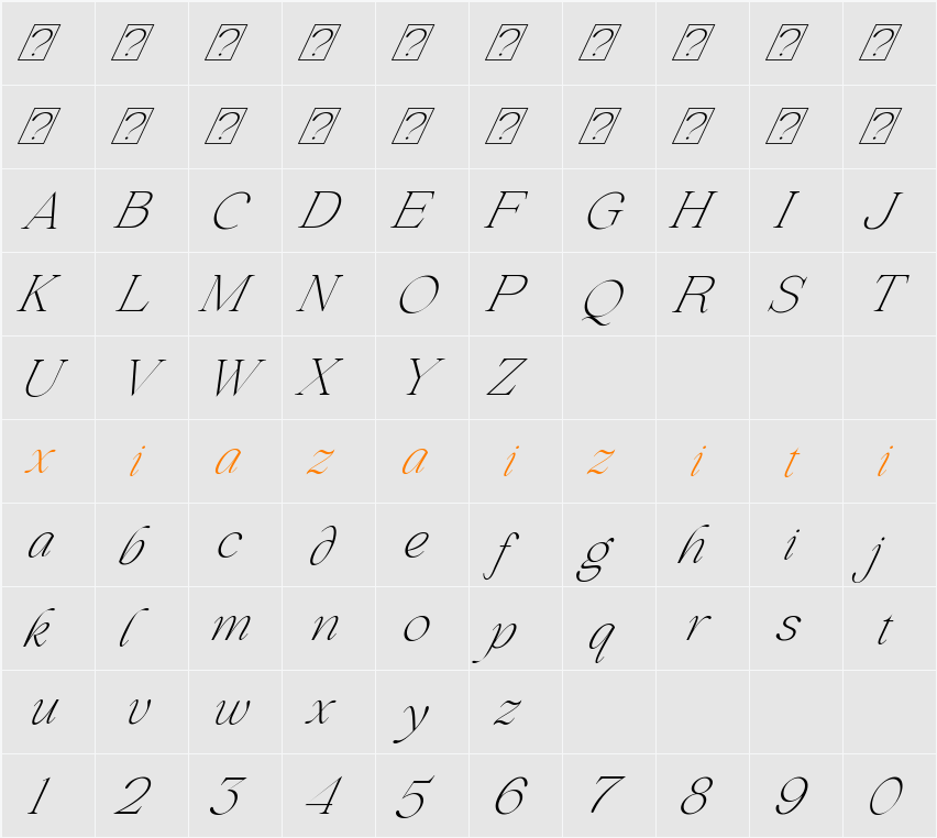 Beautiful Comethrue Thin Condensed 字符映射表