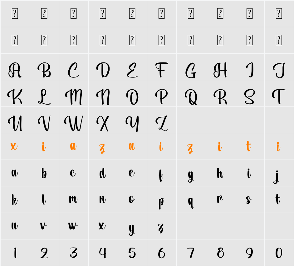 Belyttna Questin 字符映射表