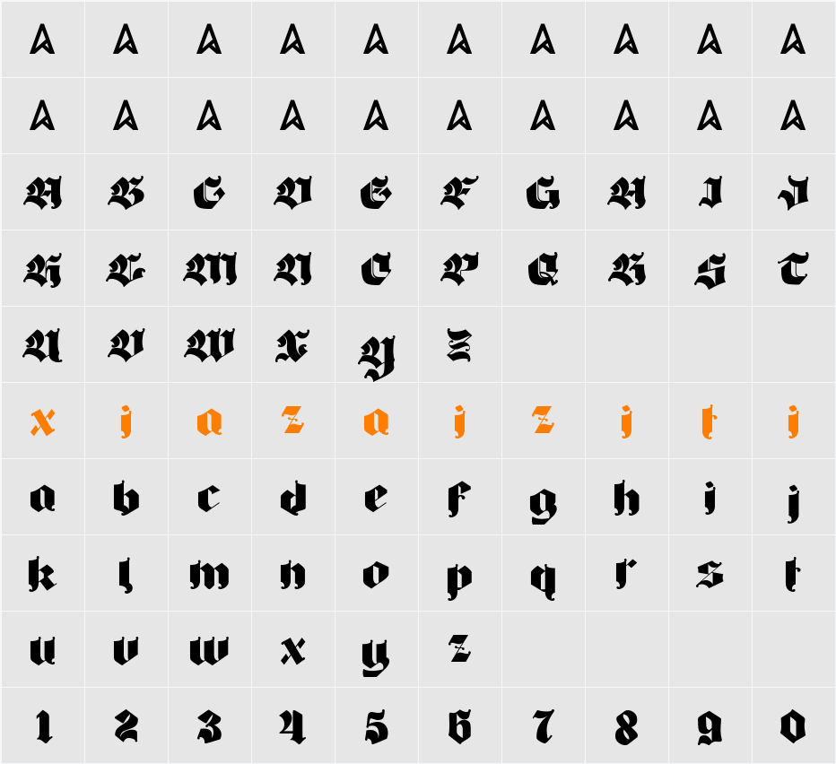 Bigfat gothic 字符映射表