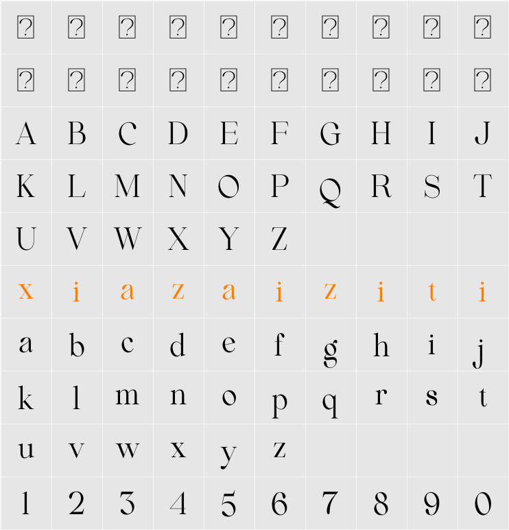 Beautiful Comethrue Regular Ultra Condensed 字符映射表