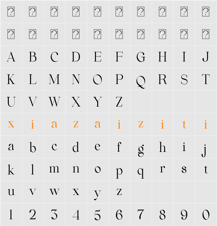 Beautiful Comethrue Regular Ultra Condensed 字符映射表