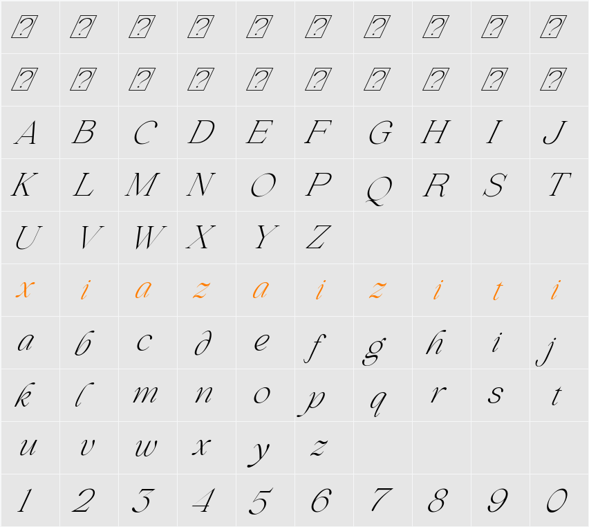 Beautiful Comethrue Ultras Light Condensed 字符映射表