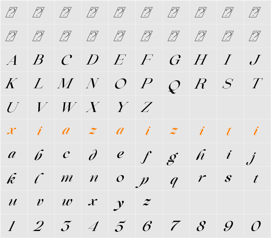 Beautiful Comethrue Medium 字符映射表